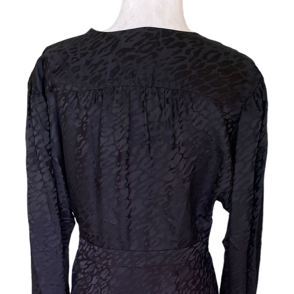 The Kooples Black Silk Leopard Print Faux Wrap Cropped Peplum Blouse - M - Picture 6 of 12